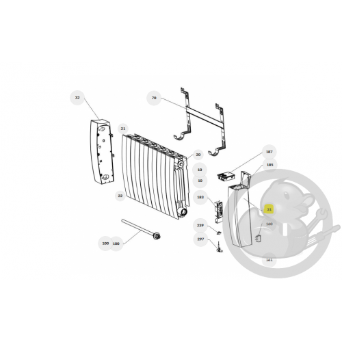 Joue droite seule galapagos IO bas gris radiateur Atlantic Thermor 083274