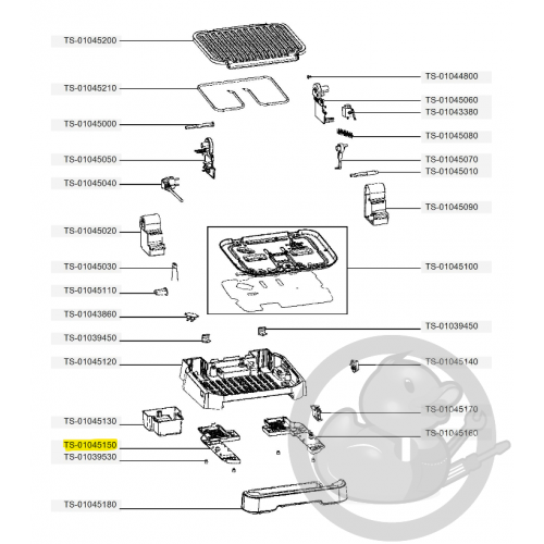 Fond gauche boîtier inférieur optigrill 2en1 et 4en1 Tefal TS-01045150