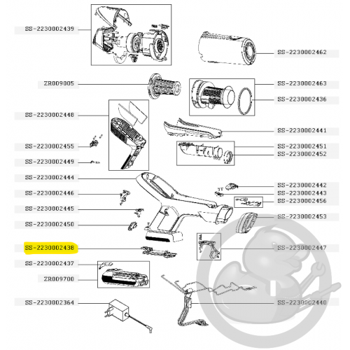 Flasque support batterie noir aspirateur à main Xforce flex Rowenta SS-2230002438