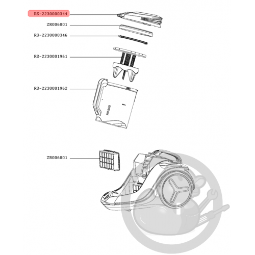 Couvercle bol séparateur noir aspirateur X-trem power cyclonic Rowenta RS-2230000344